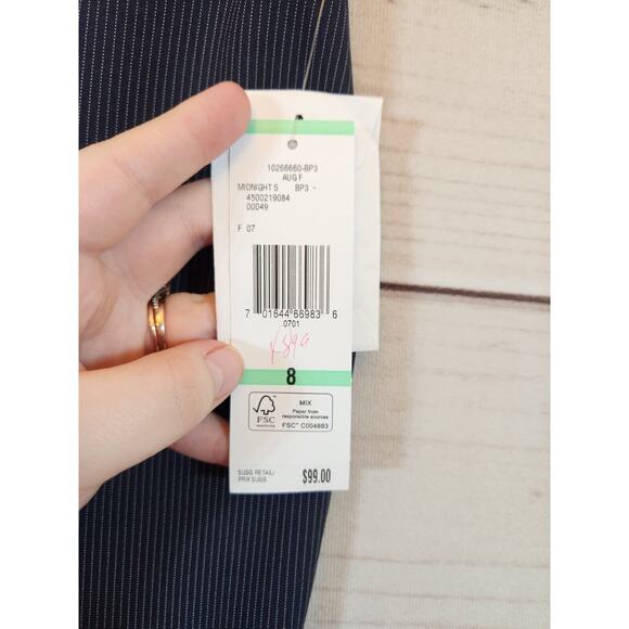 NWT Jones New York‎ Signature Women's Navy Blue White Stripe Ankle Pants Size 8 - Picture 3 of 8